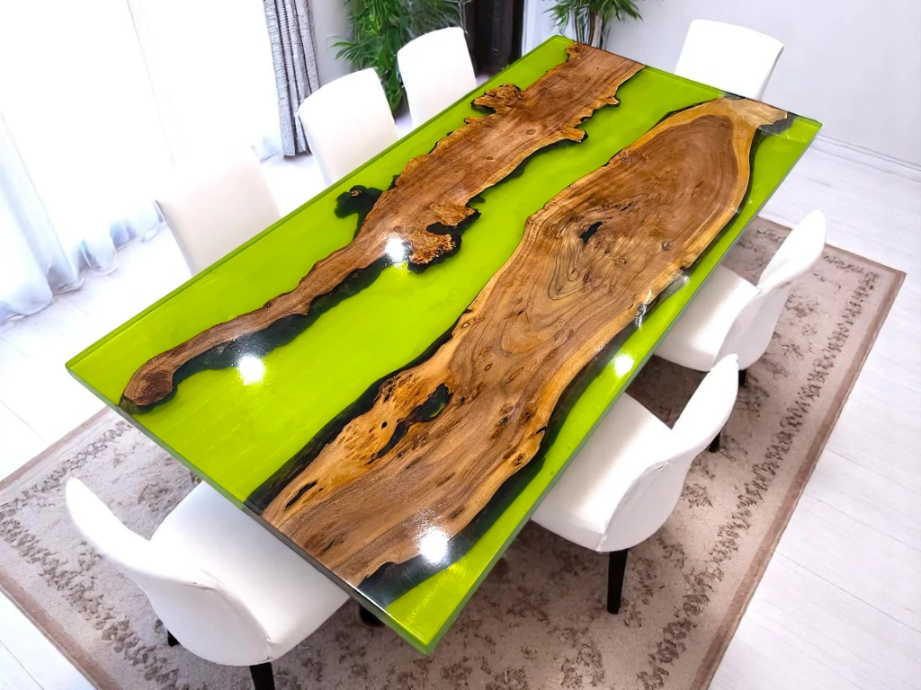 Acacia Wood Dining Table with Yellow Epoxy Resin – Custom Design